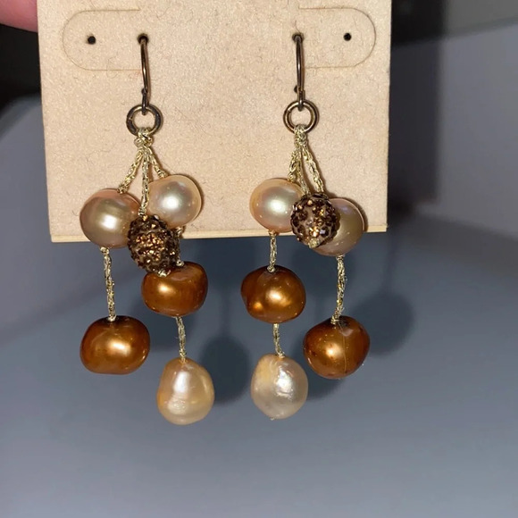 Michael Lu Cultured Pearl Dangling Earrings Brown Natural Date Night Wedding - Picture 3 of 4